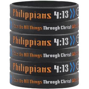 Phil 4 13 Silicone Bracelet for Men Women,Christian Religious Rubber Wristband Philippians 4:13 Bracelets Bible Verse Scripture Quote Inspirational Jewelry Baptism Gift for Motivation,Support