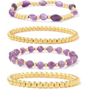 Gold Beaded Bracelets for Women Gold Bracelet Stack Natural Stone Bracelet Healing Crystal Bracelet Stretch Gemstone Bracelets