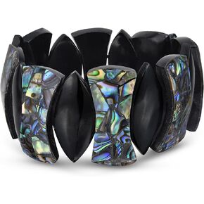 AeraVida Tropical Chic Abalone Shell and Black Beaded Stretch Fit Bangle Bracelet | Statement Bracelet for Women | Fashion Jewelry