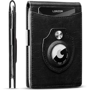 LORZOR AirTag Wallet with Money Clip - Bifold Full Grain Leather Mens Wallets, Slim Front Pocket RFID Blocking Card Holder, Minimalist Air Tag Wallet, 12 Card Capacity | Gifts for Him(Chestnut Brown)