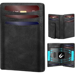 GAOCHALE Wallet for Men [Ultra Slim] Magnetic Closure Minimalist Wallet Genuine Leather Front Pocket Wallet RFID Blocking Card Holder up tp 12+ Cards and Money Clip(Black)
