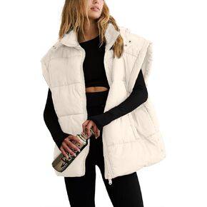 Shiyifa Womens Oversized Puffer Vest Sleeveless Lightweight Zip Up Padded Gilet Warm Coat Outwear with Detachable Hood