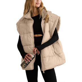 شيفا نساء سترة منتفخة كبيرة الحجم بلا أكمام خفيفة الوزن Zip Up مبطنة معطف الدفء معطف مع غطاء قابلة للفصل in Kuwait