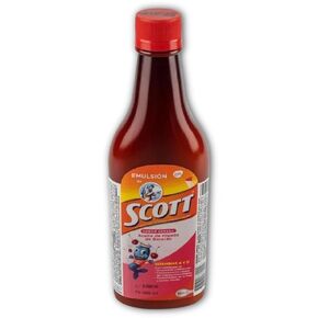 YAHVE - Emulsion de Scott Sabor Cereza (Cherry) (360 ml - 12.17 Fl Oz) Aceite de hígado de bacalao con vitamina A y Calcio, suplemento dietético para niños -