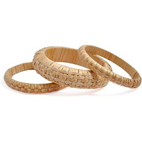 Pure Hands Handwoven Cane Bangle Set Half-Round Eco-Friendly Jewelry Studio – 3-Piece Rattan Bracelet Set for Women – Sustainable Fashion Accessories