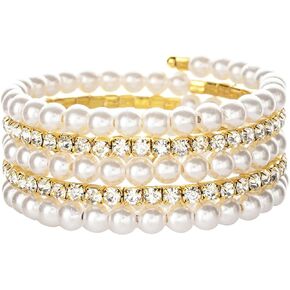 Pearl Bracelets for Women Blessing Faux Pearl Jewelry Dainty Beaded Bracelet Wedding Jewelry for Bride Bridesmaid Prom Party Dress Accessories