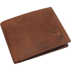 MARSHAL Real Genuine Leather RFID Blocking Wallets Mens Wallet Bifold Classic Engraved Logos (Cross)