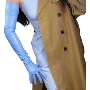 Dooway Women Super Long Leather Gloves Faux Lambskin Soft Warm Aseval Asse Show Baby Blue 28 Int