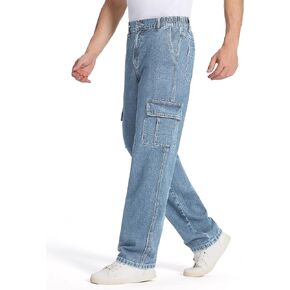 Tapata Men's Relaxed Fit Cargo Jeans Elastic Waist 6 Pockets Straight Leg Work Utility Pants