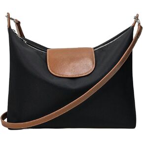 Oxford Fabric Crossbody Bag for Women with Full-Grain Cowhide Flap – Adjustable Casual Shoulder Purse, Lightweight Travel Handbag