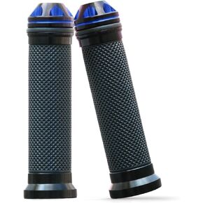 Motorcycle Grips for Handlebar, CNC Aluminum & Rubber Motorcycle Hand Grips with Bar End Cap, for 7/8" 22mm Handle Bars Compatible with Chopper Cruiser Street Bike Dirt Bike