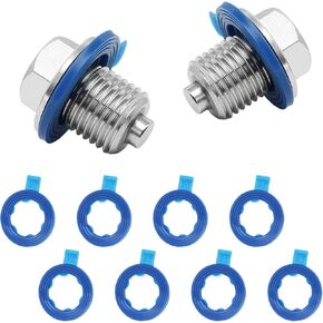 2PCS M14x1.5 Magnetic Engine Oil Drain Plug,Oil Pan Drain Stainless Steel Nut Bolt with High-Temperature Neodymium Magnet,& 8PCS Washers Anti Leakage,for Most Cars,Motorcycles,Boats