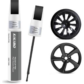 Kikimo Gunpowder Rim Touch Up Paint for Tesla Model Y/3/S/X Gemini Dark/Uberturbine/Arachnid/Cybersteam/Turbine Wheel ، 2 في 1 عجلات إصلاح مع طرف القلم والفرشاة لإصلاح سريع وسهل