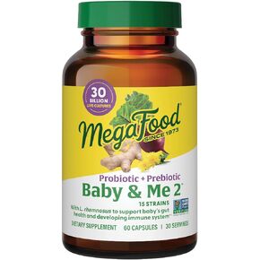 MegaFood Baby & Me 2 Prenatal Prebiotics and Probiotics for Women & Developing Baby with 30 Billion CFU, Vegetarian and Non-GMO, 60 Caps (30 Servings)
