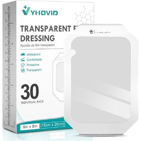 30 Packs Transparent Film Dressing 6'' x 8'' - Waterproof Bandages for Swimming, Showering, Wounds, Post Surgical Shower or IV Shield, Tattoo Aftercare Bandage, Scar Therapy, Adhesive Patches