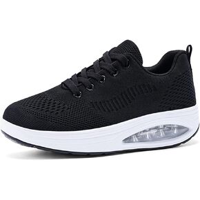 Platform Sneakers for Women Walking Shoes Comfortable All Day Standing Wedge Rocker Bottom 2 inch Thick Air Cushion