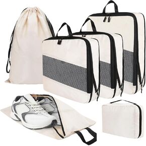 Compression Packing Cubes - 6 Set Travel Cubes For Packing, Lightweight Luggage Suitcase Organizer Bags, Essential Travel Accessories