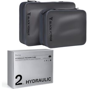 Travel Hydraulic Packing Cube, Dust and Water-Resistant, Translucent TPU Laminated 70D Ripstop Nylon (Black, 2 Pack (Large/X-Large))