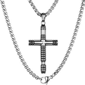 HAWSON Vintage Religious Cross Pendant for Men & Women Stainless Steel Cross Necklace with Latin, Byzantine & Orthodox Pendants, 24 Inch / 28 Inch Box Chain, Christian Gifts