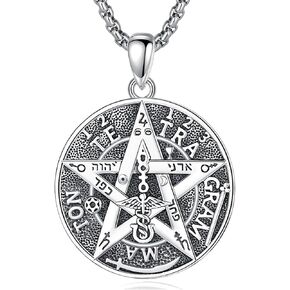 Wasee S925 Sterling Silver Tetragrammaton قلادة Pentagram قلادة للرجال قلادة طاقة Tetragrammaton هدايا للرجال النساء مع 2.5 مم 22+2 في سلسلة رولو