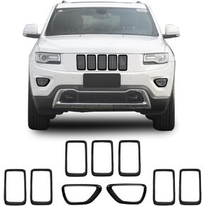 Hoolcar Front Grille Insert Covers Trim & Front Fog Light Trim Cover Compatible with Jeep Grand Cherokee 2014-2016, Black