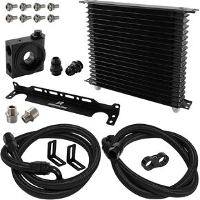 Universal 7 10 13 15 19Row Oil Cooler w/Mounting Bracket Kit Fits For Thermostatic 73 Degree ±0.5° AN10 7/8"-14 UNF And 1/8" NPT Aluminum (15 Row-Black)