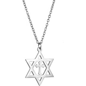 Vassago Star of David Necklace for Men نساء من الفولاذ المقاوم للصدأ قلادة مع قلادة متقاطعة مجوهرات يهودية دينية لذيذ