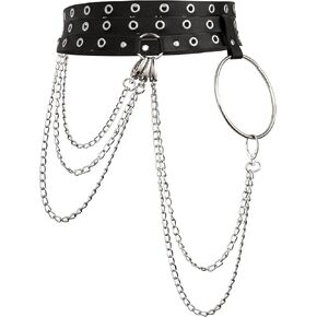 Sacina Black Pu Leather Weist Harness Belt ، Emo Punk Grunge Belt