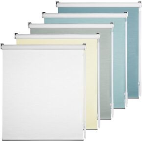 100% Blackout Roller Window Shades, Striped Jacquard Window Blinds with Thermal Insulated, UV Protection Waterproof Fabric, Roll up and Down Shades Home and Office(White - 36" W x 72" H)