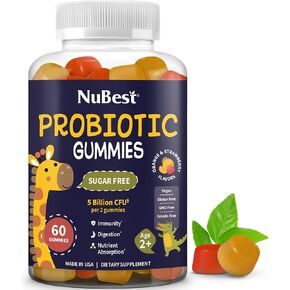 Nubest Probiotics Gummies من أجل الجهاز الهضمي ، صحة الأمعاء والمناعة مع 5 مليارات CFUS | لا السكر إضافة | نكهات لذيذة ونكهات البرتقال | 60 صمغ نباتي مميز للأطفال والمراهقين