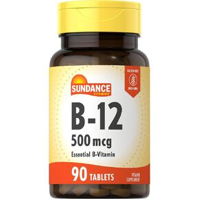 Sundance Vitamin B-12 | 500mcg | 90 Vegetarian Tablets | Essential Vitamin Supplement | Non-GMO and Gluten Free Formula