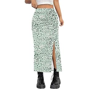 Aimcoo Womens Leopard Print Midi Skirt with Slit Stepressy Ruched Long Traints Summer Summer مرنة مرنة عالية الخصر التنانير الأزهار