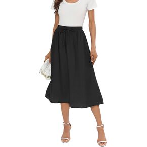 التنانير الصيفية مع جيوب 2025 Boho Midi الطول تنورة شاطئ عالية الخصر تستر على النساء العصرية (S-2XL)