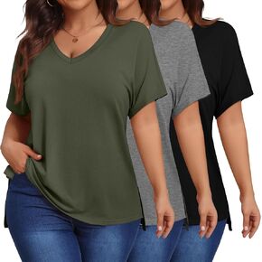 Ficerd 3 Pack Plus Size V Neck T-Shirts for Women, Short Sleeve Split Side High Low Hem Tunics Tops Basic Summer Tee Blouses in Saudi Arabia