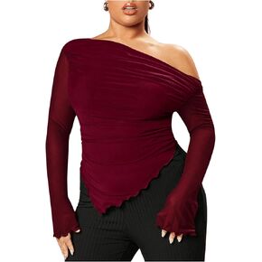 Wdirara Women's Plus Size قبالة شبكة الكتف