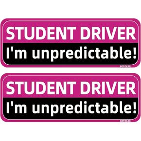 Pink Student Driver Magnet for Car - 2 Pack 10"x3.5" Magnetic Reflective Funny Removable Novice Driver Safety Attention Sign - Weather-Resistant (Pink/Black)