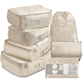 Compression Packing Cubes for Travel 6 Sets, Luggage Space Saving Travel Essentials Accessories for Suitcase Organizer Bags Set, Durable Organizer Bags (cream) in Saudi Arabia
