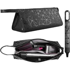Leather Travel Case Travel Case Compatible with Airwrap Styler, Portable Waterproof Organizer Bag for Shark FlexStyle Attachments Storage, Dark Black