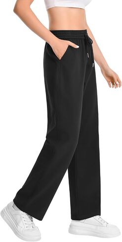 Auriviz Widen Waistband Sweat Pants for Women Exposed Pockets Lounge Sweatpants Straight Leg Pants 29’’ Inseam in Saudi Arabia