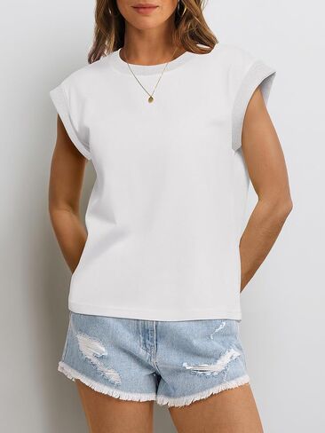 anrabess women cap sleeve tops 2025 Strendy Summer Loose Fit Fit Basic Tirts Business Thary Disy Discale Comples in Kuwait
