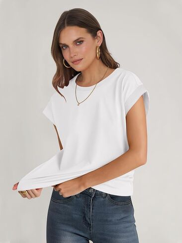 anrabess women cap sleeve tops 2025 Strendy Summer Loose Fit Fit Basic Tirts Business Thary Disy Discale Comples in Kuwait