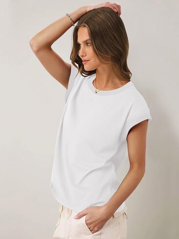 anrabess women cap sleeve tops 2025 Strendy Summer Loose Fit Fit Basic Tirts Business Thary Disy Discale Comples in Kuwait