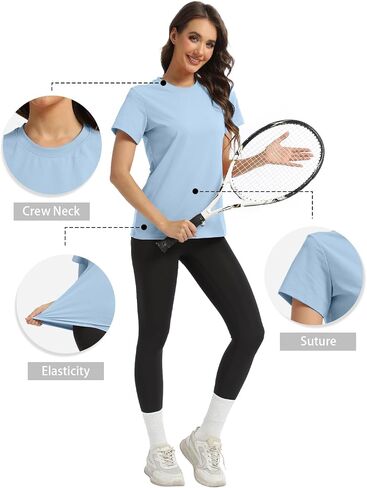 Women's T-Shirts Crew Neck Short Sleeve Summer Top Basic Tee Cassic Fit Gym Shirt for Casual Workout Yoga in Saudi Arabia