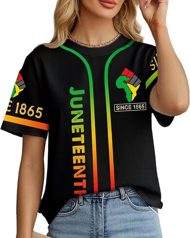 القمصان juneteenth نساء استقلال الأسود تي شيرت الرسومات تي شيرت الاحتفال 1865 حرية تي شيرت قمم قصيرة الأكمام in Kuwait