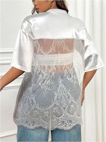 SOLY HUX Women's Plus Size Jersey Shirts Lace Sheer V Neck Half Sleeve Number Graphic Tees Casual T Shirt in Kuwait