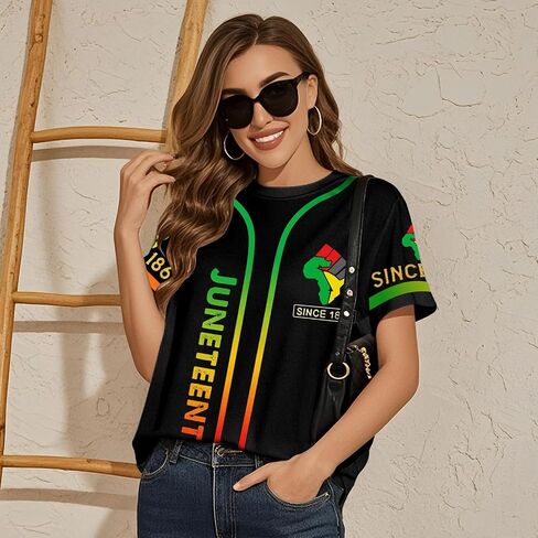 القمصان juneteenth نساء استقلال الأسود تي شيرت الرسومات تي شيرت الاحتفال 1865 حرية تي شيرت قمم قصيرة الأكمام in Kuwait