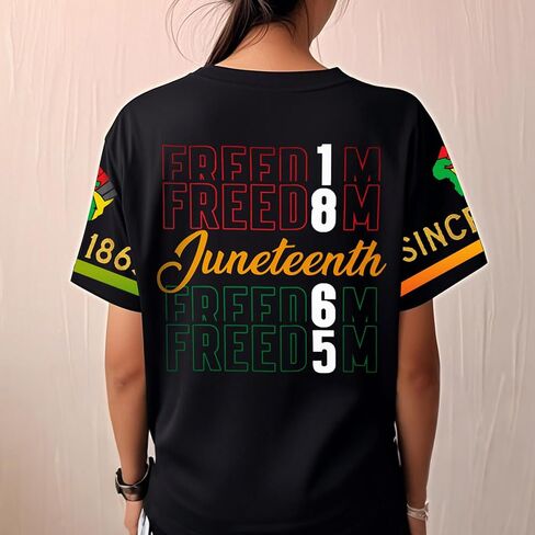 القمصان juneteenth نساء استقلال الأسود تي شيرت الرسومات تي شيرت الاحتفال 1865 حرية تي شيرت قمم قصيرة الأكمام in Kuwait