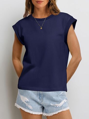 anrabess women cap sleeve tops 2025 Strendy Summer Loose Fit Fit Basic Tirts Business Thary Disy Discale Comples in Kuwait