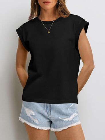 ANRABESS Women Cap Sleeve Tops 2025 Trendy Summer Loose Fit Cute Basic T Shirts Business Dressy Casual Outfits Clothes in Kuwait