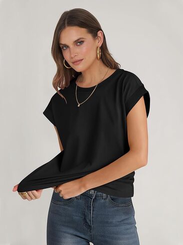 ANRABESS Women Cap Sleeve Tops 2025 Trendy Summer Loose Fit Cute Basic T Shirts Business Dressy Casual Outfits Clothes in Kuwait
